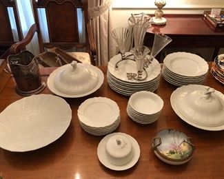 Set of Hutschenreuther Dresden china (38 pieces), epergne with silver plate stand, Nippon bowl w/ handles 