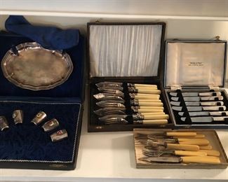 German silverplate shot glass set in presentation box, Sheffield flatware sets 
