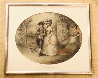 Portrait of unidentified aristocrats by John Downman (British 1750-1824), pencil & crayon, image 11” x 14”, framed size 15” x 18”