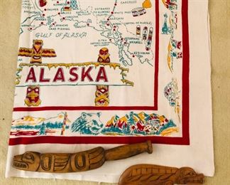 Vintage Alaska screenprint tablecloth (carvings are sold) 