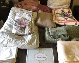 Bed linens (queen size) - sheets, down comforters, wool blankets, duvet covers