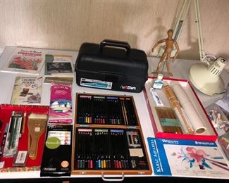 Art supplies: paints, watercolor pencils & more (not shown: pads of watercolor paper)