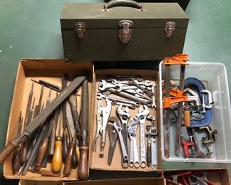 More tools: metal tool boxes, files, wrenches, clamps