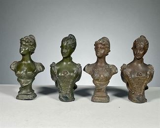 (4PC) CAST FEMALE BUSTS  |  Includes two pairs of busts, 1 of each painted olive green. Marked "S. Kincruger" on the backs.