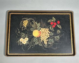 DOROTHY HALE TOLE TRAY |  Lovey tole tray decorated with various fruits, signed Dorothy Hale.