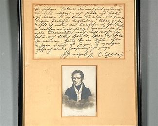 [AUTOGRAPH] CARL CZERNY  | Letter written and signed by Carl Czerny, matted and framed above a printed portrait of the pianist - 5 x 8.5 in. (Letter sight). 