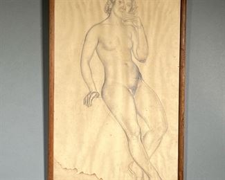 DAVID KARFUNKLE (1880-1959)  |  Pencil on paper, portrait of a female nude, framed under glass, pencil signed lower margin. 