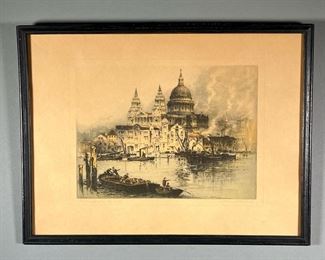 ALBANY E. HOWARTH (1872-1936)  |  Color etching titled “St. Paul’s from the River” and pencil signed lower right - 10.5 x 8 in (sight). 
