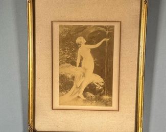 EARLY NUDE PHOTOGRAPH  |  Early art nouveau-style photograph showing a nude female figure modeled by a waterfall in gilt frame - 7 x 9 in (sight). 