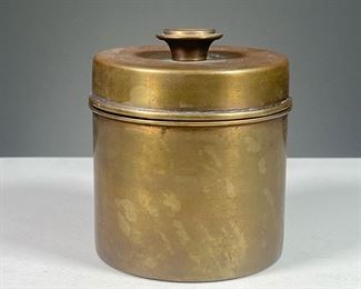 BRADLEY & HUBBARD BRASS TOBACCO JAR  |  Brass tobacco jar with glass insert. Dimensions: h. 5 x dia. 3.75 in
