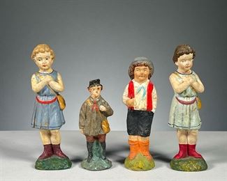 (4PC) PAINTED GERMAN PLASTER FIGURINES |  Two marked "Germany" on the bottom, other figures unmarked. Dimensions: h. 5 in (Tallest)