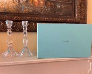 Tiffany & Co. Hampton 24% Lead Crystal Taper Candle Holders ~ Set of 2 - NEW - Never Used 
