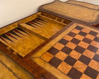 Maitland Smith Game Table - 19th century Maitland-Smith inlaid wood chess/checkers/backgammon table with slide out sides