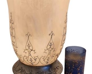 Ornate Waste Basket and Candle