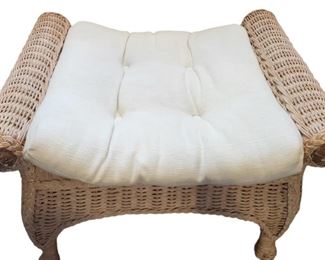 White Washed Wicker Ottoman