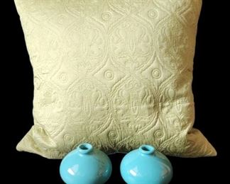 Lime Pillow and Teal Vases