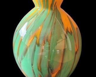 Stunning Orange and Teal Glass Vase
