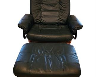 Contemporary Leather Chair and Ottoman