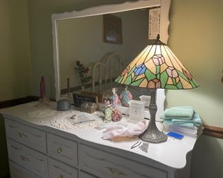White Bedroom Dresser & Stained Glass Lamp