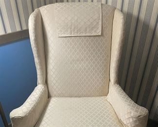 White Wing-Back Upholstered Chair