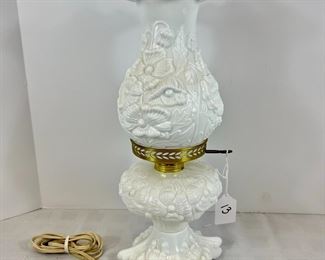 Lot 13 - Fenton Poppy White Milk Glass Lamp&nbsp;
