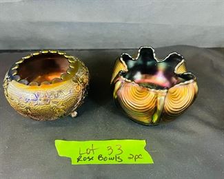 Lot 33 Fenton Garland rose bowl Right: Northwood drapery rosebowl
