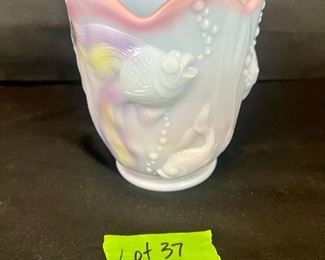Lot 37 Fenton Blue Burmese Atlantis Koi Fish Vase

