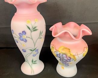 Lot 39 Fenton 100th Anniversary Cabernet Blush Blue Burmese Limited Edition and Fenton Hand Painted Blue Burmese Glass Vase signed/ choice
