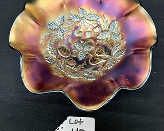 Three fruits ruffled bowl by Northwood in purple
