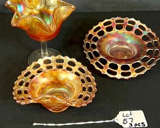 Opend edge bowls by fenton in marigold

