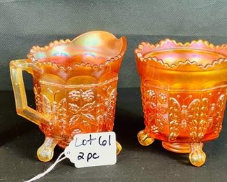 Butterfly and berry creamer and spooner in marigold by fenton 
