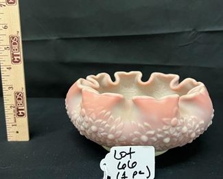 Fenton Burmese Orange Tree Satin Crimped Bowl
