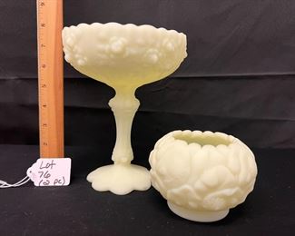 Fenton Satin Custard Compote in roses pattern and scalloped rose bowl in Water Lily pattern/ choice
