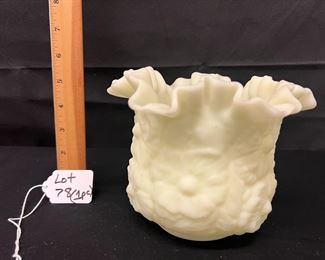 Fenton Satin Ruffled Vase, Poppy Pattern
