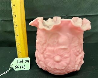 Fenton Rose Satin Ruffled Vase, Poppy Pattern
