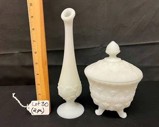 Fenton Satin swung bud vase, Water Lily pattern and &nbsp;Fenton Satin Covered Candy Nut Dish, Baroque Pattern / choice&nbsp;
