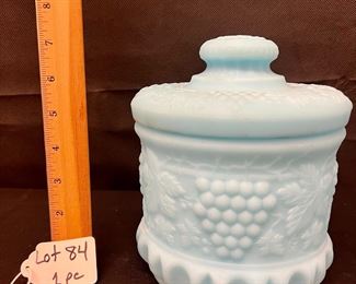 Fenton Blue Satin&nbsp;Grape & Cable Tobacco Jar&nbsp;
