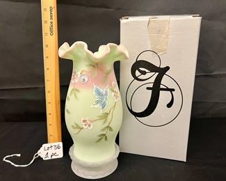 FENTON BURMESE LOTUS MIST HURRICANE LAMP CANDLE HOLDER HAND PAINTED AND SIGNED
