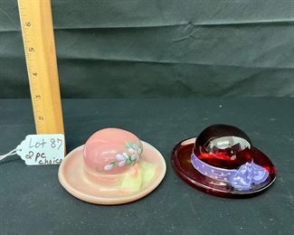 Fenton handpainted Glossy Pink Burmese Bonnet and Handpainted Ruby Red Bonnet - Choice
