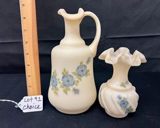 Hand painted Blue Dogwood Cameo Satin Water Pitcher and Wave Crest Vase / choice
