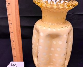 Fenton Honey Amber Bubble Optic Overlay Vase

