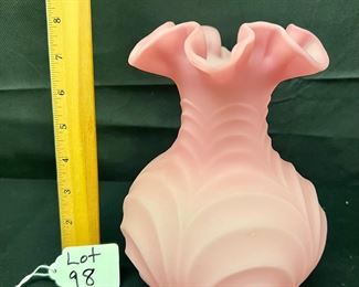 Vintage FENTON Country Rose Pink Satin Drapery Vase
