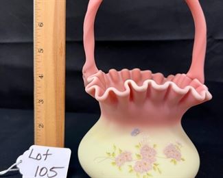 Hand painted Burmese Roses Crimped Basket
