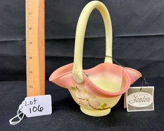 Handpainted Burmese Pink Dogwood Ruffled basket 
