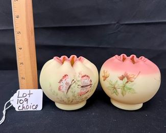 Fenton Burmese Handpainted Maple Leaf Rose Bowl and Handpainted Burmese Butterflies Rose Bowl/ Choice 
