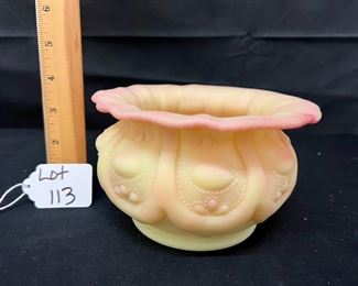 Fenton Singleton Bailey Farmyard Jeweled Hearts Burmese Glass Bowl
