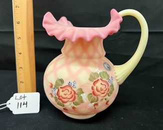 Fenton Hand painted Diamond Optic Cascading Roses Pitcher
