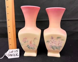 Fenton Hand painted Burmese Square Vases/ choice 
