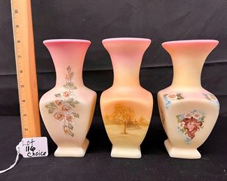 3 Fenton Hand painted Burmese Square Vases/ choice
