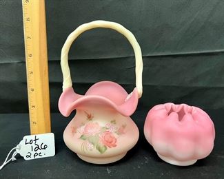 Small Handpainted Burmese Basket and Tight Crimped Burmese Rose Bowl / choice 
